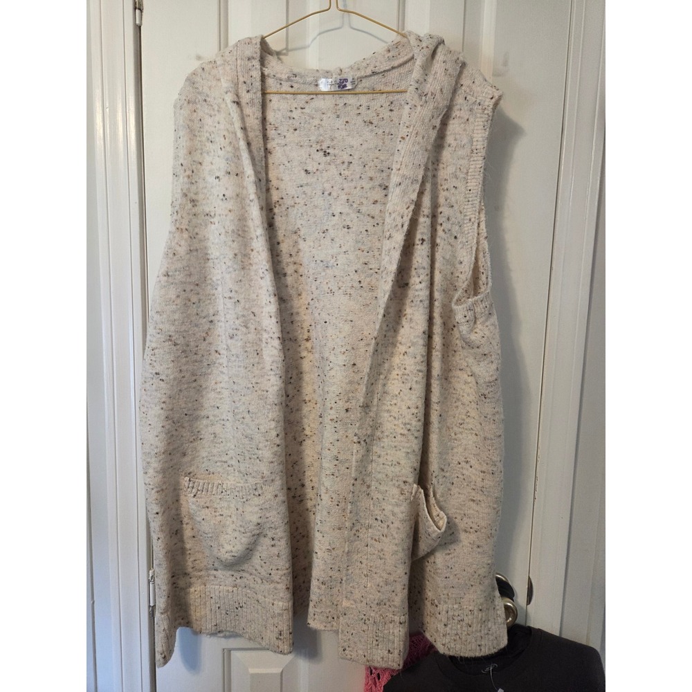Peyton Primrose Cream Speckled Hooded Sleeveless Cardigan Vest 2X